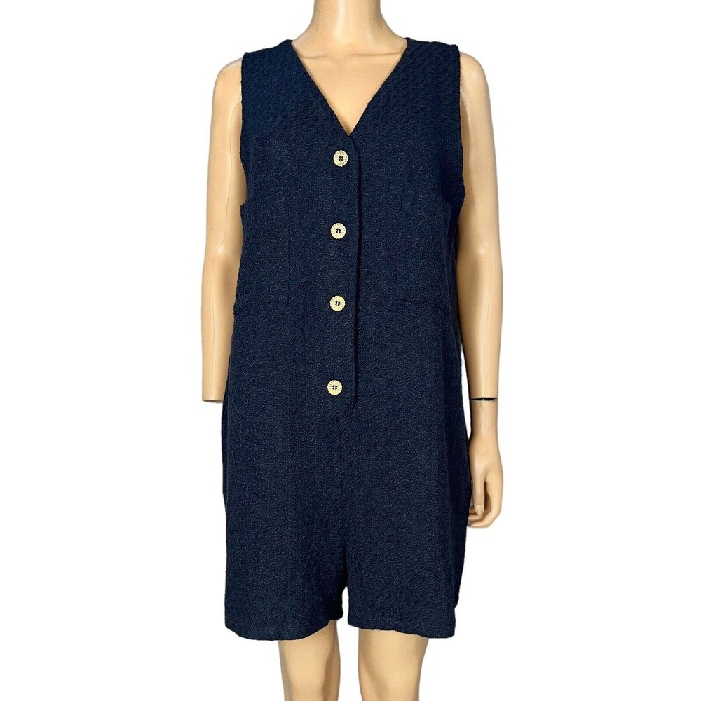 Pomander Place Nyla Tweed Romper Button Down Sleeveless